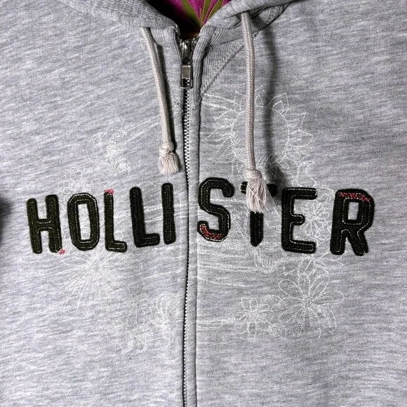 Vtg Hollister Y2K Womens Zip Hoodie Floral Medium Logo Surf‎ Skater Streetwear - Picture 2 of 9